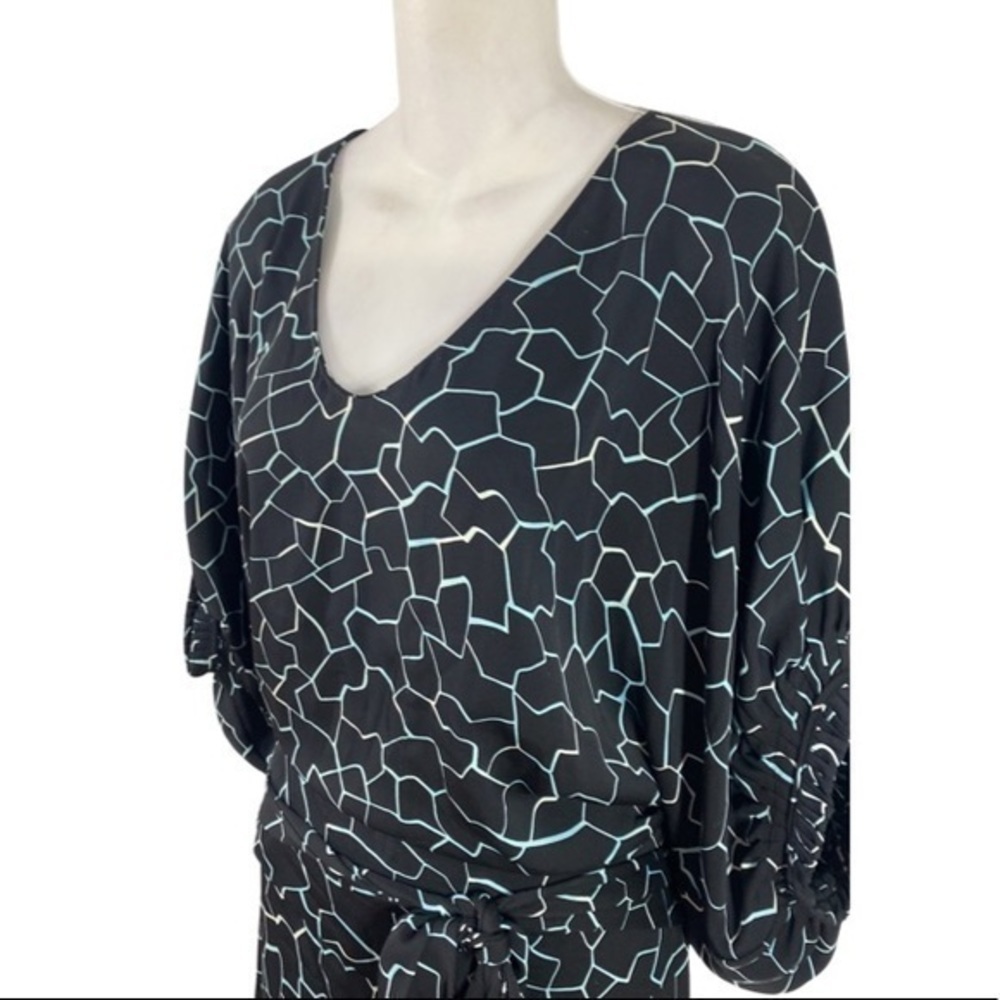 DVF Edna black blue white dolman sleeve blouson silk tie side blouson dress MM10 - Picture 8 of 15